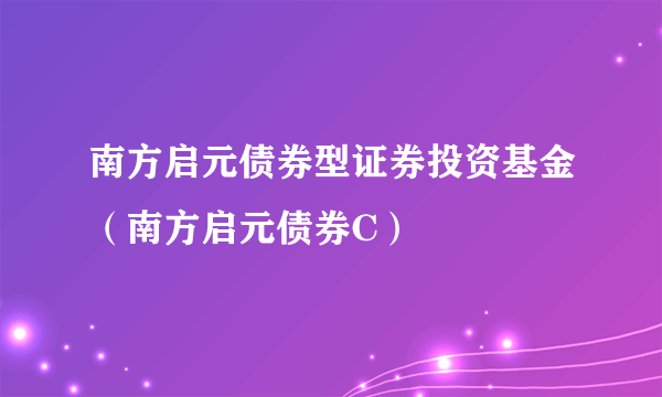 南方启元债券型证券投资基金（南方启元债券C）