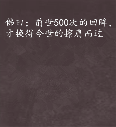 佛曰；前世500次的回眸，才换得今世的擦肩而过