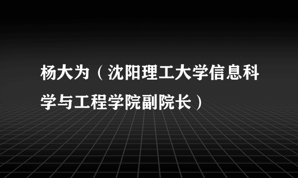 杨大为（沈阳理工大学信息科学与工程学院副院长）