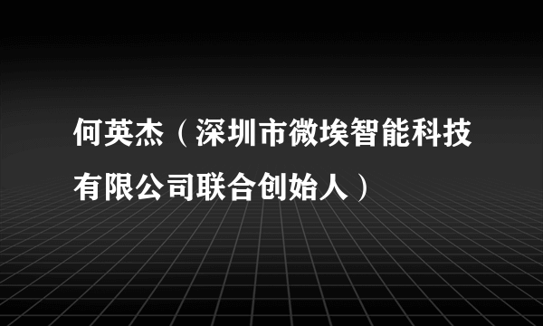 何英杰（深圳市微埃智能科技有限公司联合创始人）