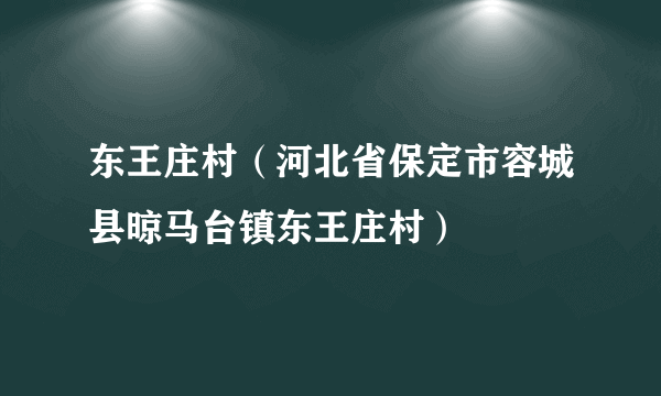 东王庄村（河北省保定市容城县晾马台镇东王庄村）