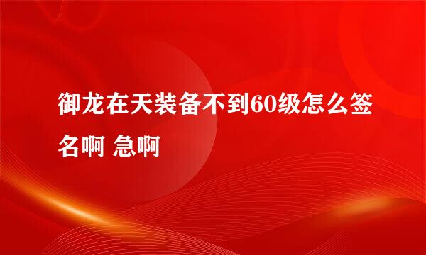 御龙在天装备不到60级怎么签名啊 急啊