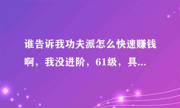 谁告诉我功夫派怎么快速赚钱啊，我没进阶，61级，具体方法说一下。