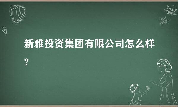 新雅投资集团有限公司怎么样？