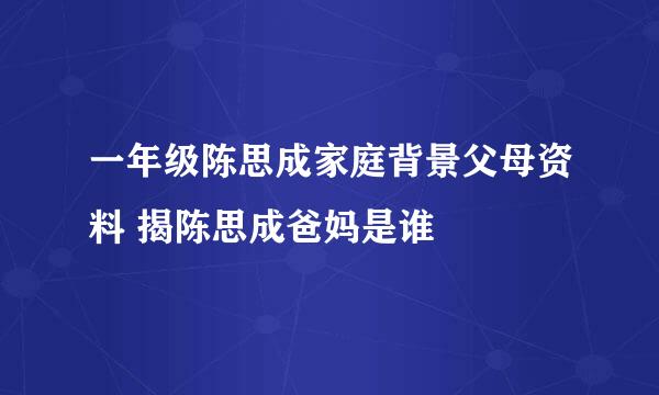 一年级陈思成家庭背景父母资料 揭陈思成爸妈是谁