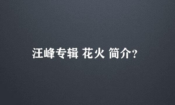 汪峰专辑 花火 简介？