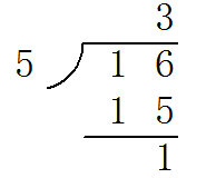 16÷5等于几的竖式计算。