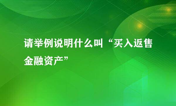 请举例说明什么叫“买入返售金融资产”