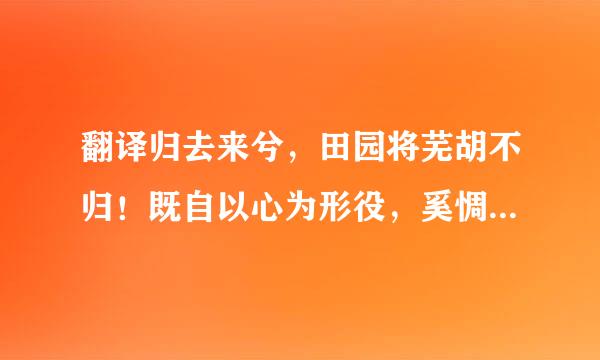 翻译归去来兮，田园将芜胡不归！既自以心为形役，奚惆怅而独州悲？悟已往之不谏，知来者可追；实迷途其未远，