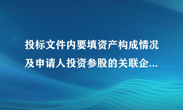 投标文件内要填资产构成情况及申请人投资参股的关联企业情况怎么填