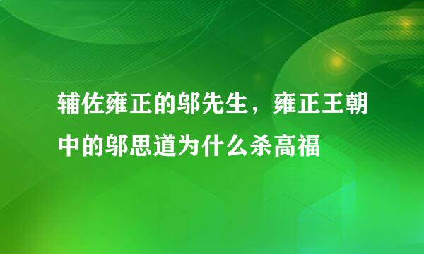 辅佐雍正的邬先生，雍正王朝中的邬思道为什么杀高福