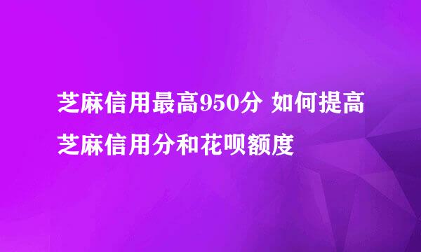 芝麻信用最高950分 如何提高芝麻信用分和花呗额度