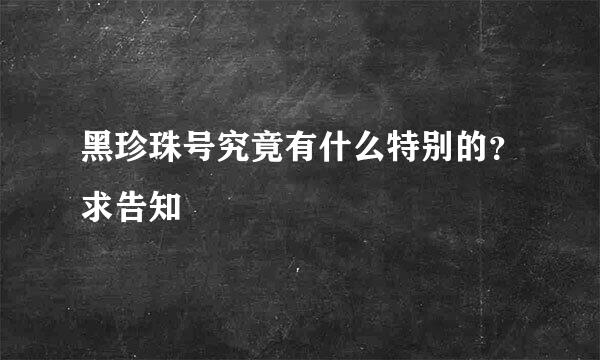 黑珍珠号究竟有什么特别的？求告知