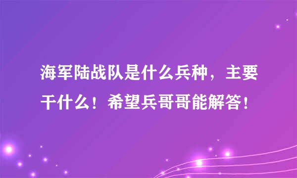 海军陆战队是什么兵种，主要干什么！希望兵哥哥能解答！