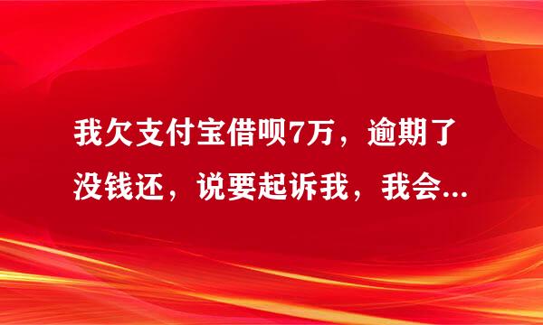 我欠支付宝借呗7万，逾期了没钱还，说要起诉我，我会坐牢吗？