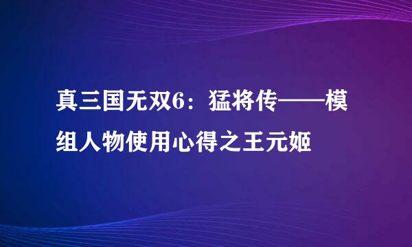 真三国无双6：猛将传——模组人物使用心得之王元姬