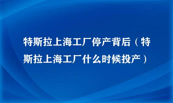 特斯拉上海工厂停产背后（特斯拉上海工厂什么时候投产）