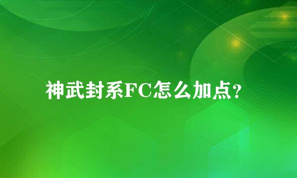 神武封系FC怎么加点？