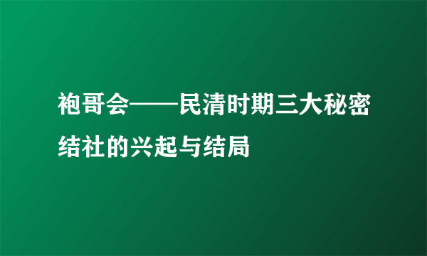 袍哥会——民清时期三大秘密结社的兴起与结局