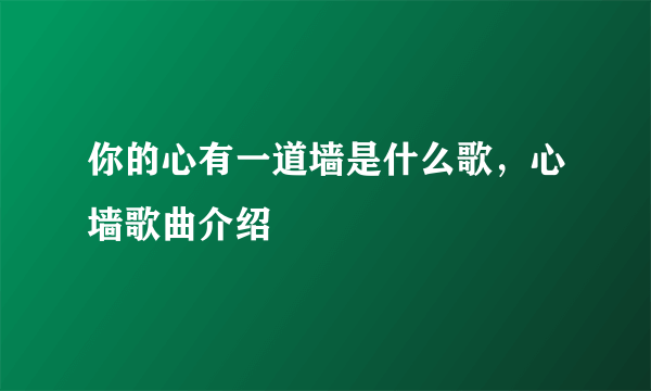 你的心有一道墙是什么歌，心墙歌曲介绍