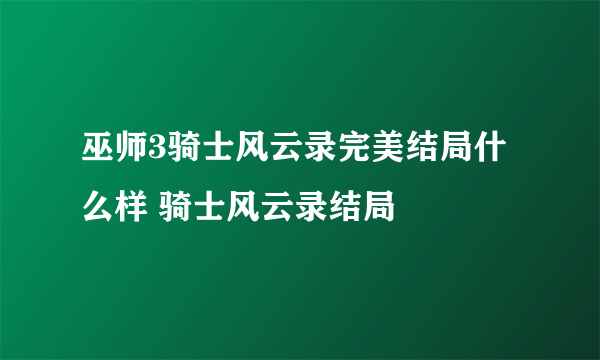 巫师3骑士风云录完美结局什么样 骑士风云录结局