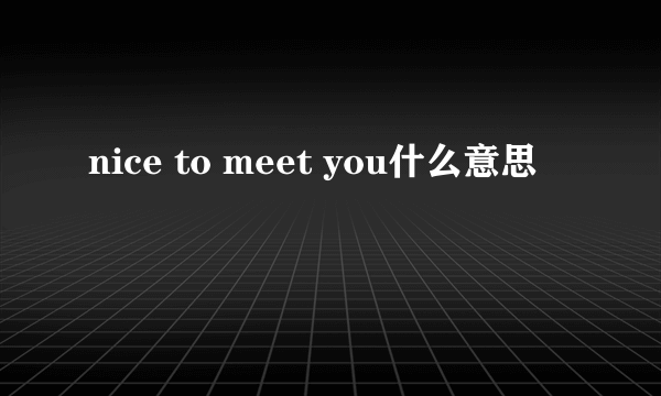 nice to meet you什么意思