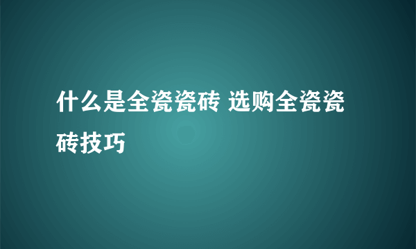 什么是全瓷瓷砖 选购全瓷瓷砖技巧