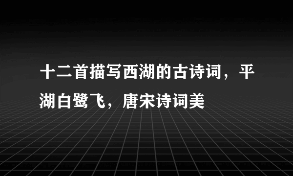 十二首描写西湖的古诗词，平湖白鹭飞，唐宋诗词美