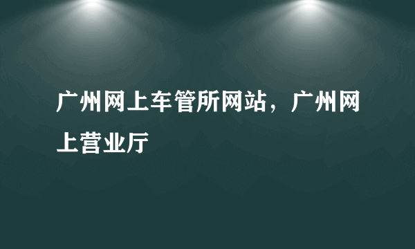 广州网上车管所网站，广州网上营业厅