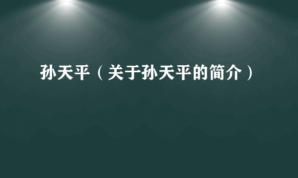 孙天平（关于孙天平的简介）