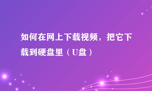 如何在网上下载视频，把它下载到硬盘里（U盘）