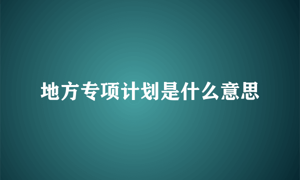 地方专项计划是什么意思