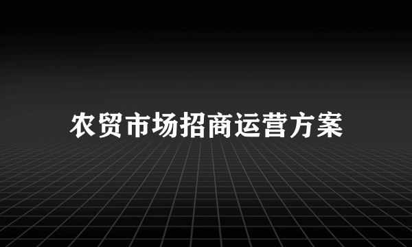 农贸市场招商运营方案