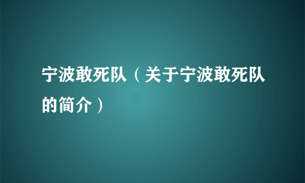 宁波敢死队（关于宁波敢死队的简介）