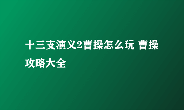 十三支演义2曹操怎么玩 曹操攻略大全