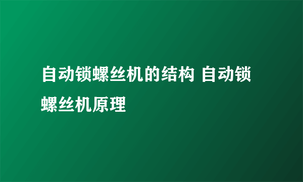 自动锁螺丝机的结构 自动锁螺丝机原理