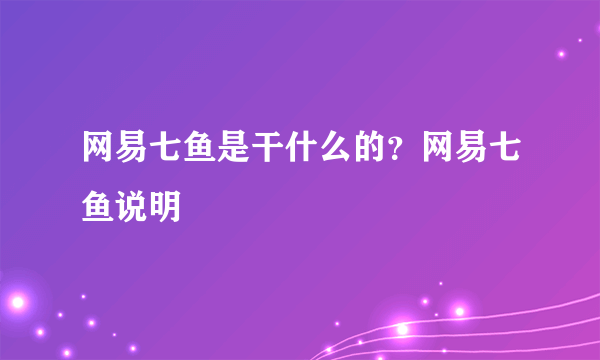 网易七鱼是干什么的？网易七鱼说明