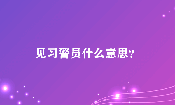 见习警员什么意思？