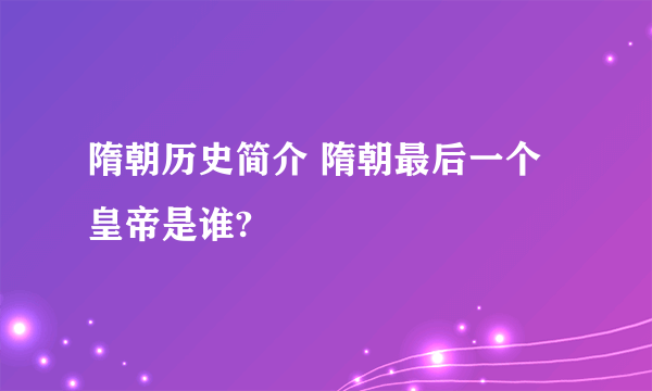 隋朝历史简介 隋朝最后一个皇帝是谁?