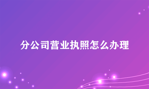 分公司营业执照怎么办理