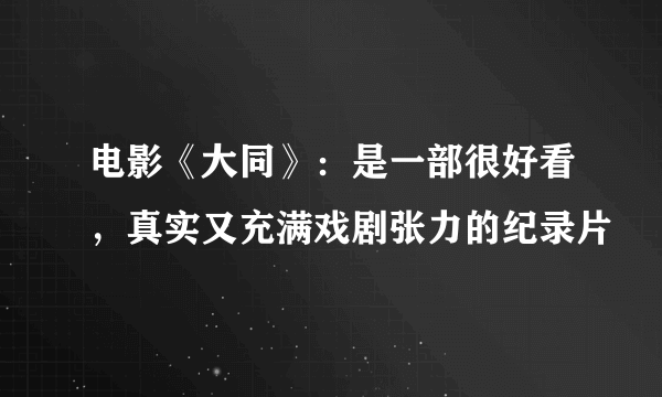 电影《大同》：是一部很好看，真实又充满戏剧张力的纪录片