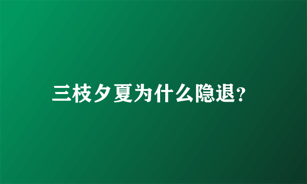 三枝夕夏为什么隐退？