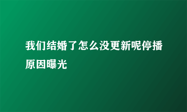 我们结婚了怎么没更新呢停播原因曝光