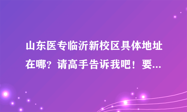 山东医专临沂新校区具体地址在哪？请高手告诉我吧！要具体地址啊，我需要邮寄东西