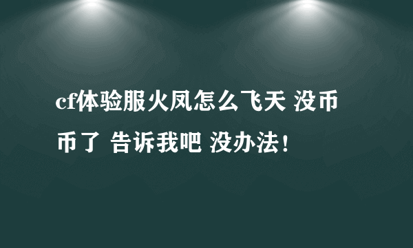 cf体验服火凤怎么飞天 没币币了 告诉我吧 没办法！