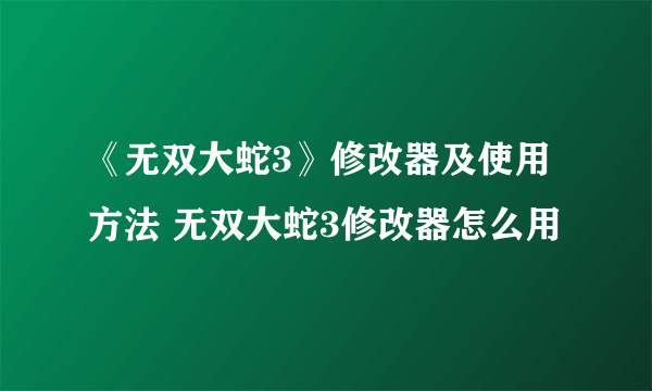 《无双大蛇3》修改器及使用方法 无双大蛇3修改器怎么用