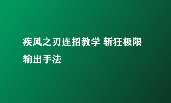 疾风之刃连招教学 斩狂极限输出手法