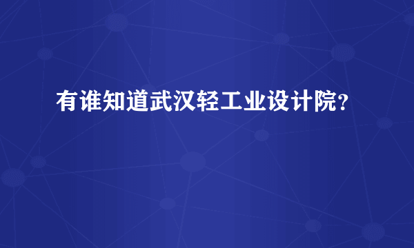 有谁知道武汉轻工业设计院？