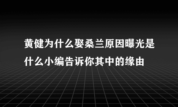 黄健为什么娶桑兰原因曝光是什么小编告诉你其中的缘由