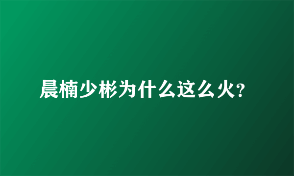 晨楠少彬为什么这么火？